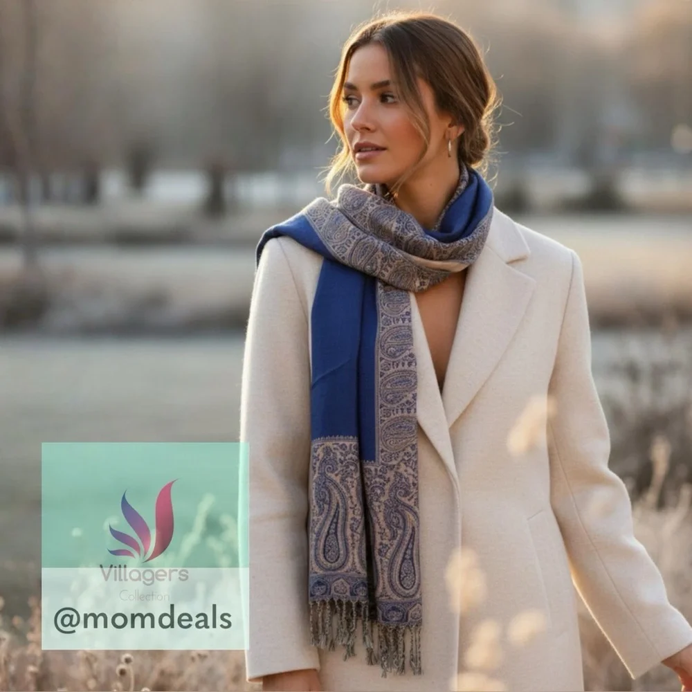 Elegant Shawl in Framed Navy Blue - Versatile Wrap, Poncho, or Cape Soft Rayon